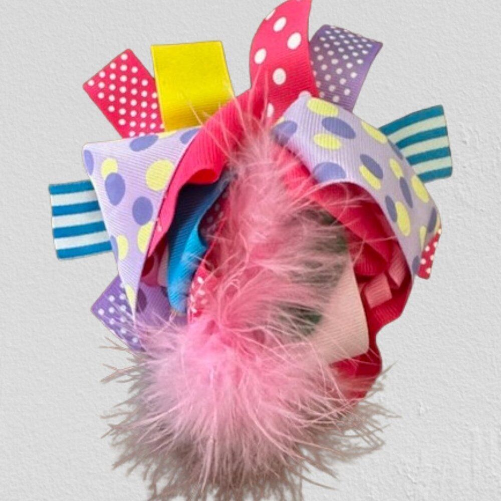 Colorful Super Deluxe Bows w/ Feather Accents  5B4508  New